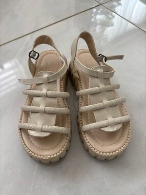 Cream Strappy Platform Sandals